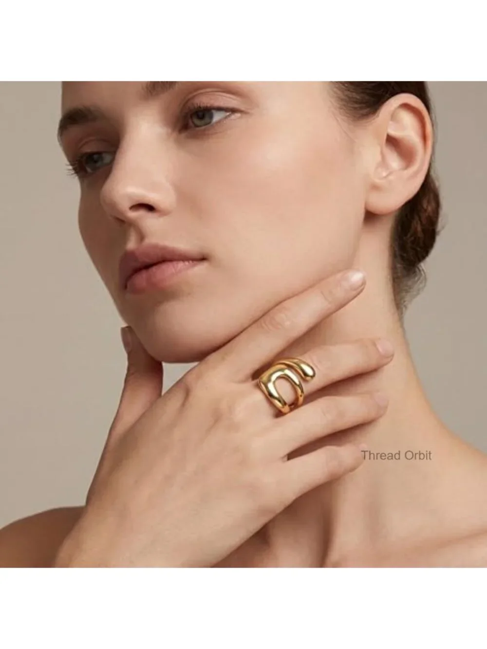 14K Gold Plated Stainless Steel Chunky Statement Stackable Open Adjustable Ring